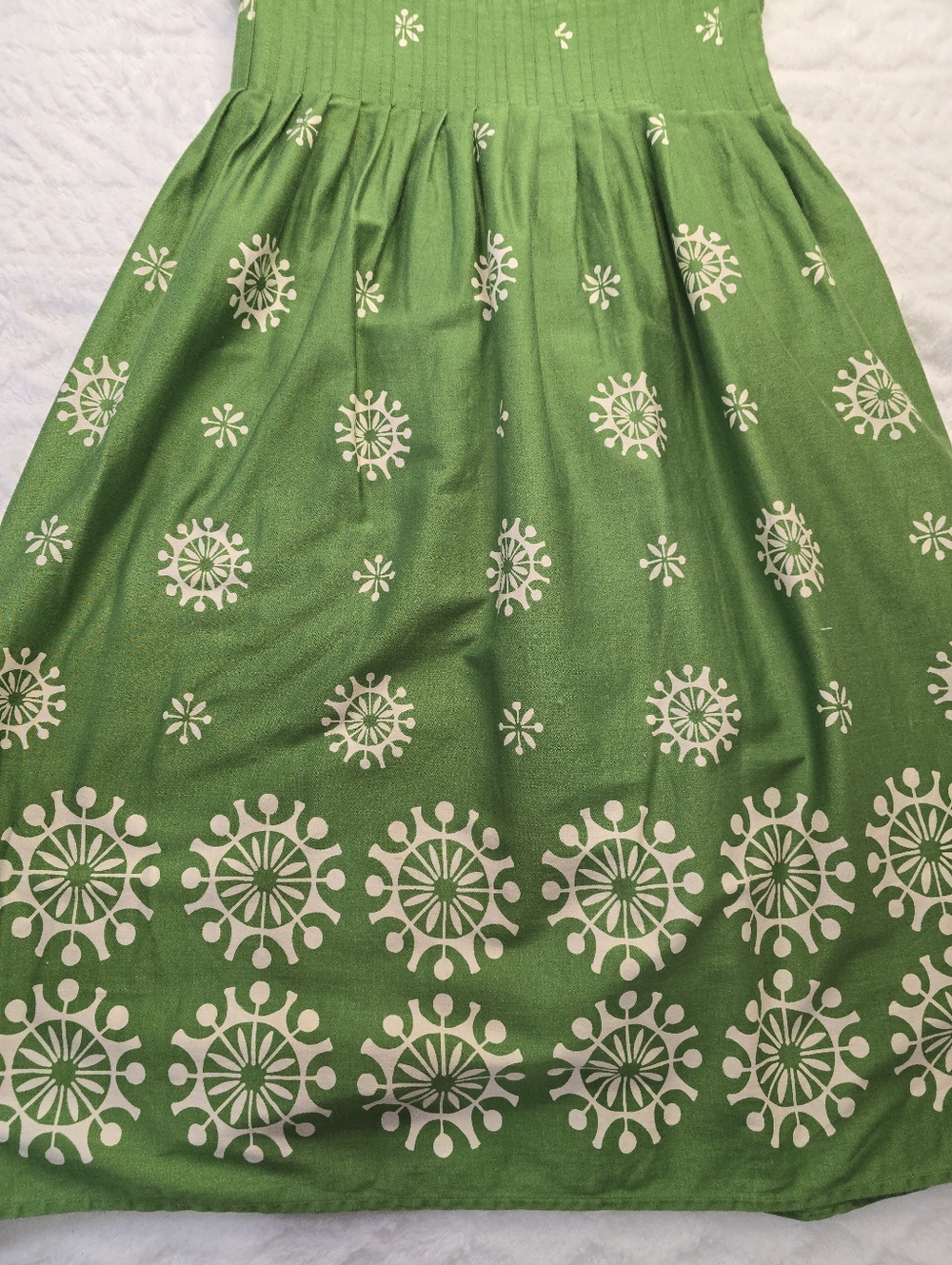 Dressbarn Fit Flare Dress Green Retro Print Sleeveless Beaded Sweetheart Neck 4 - Picture 9 of 12